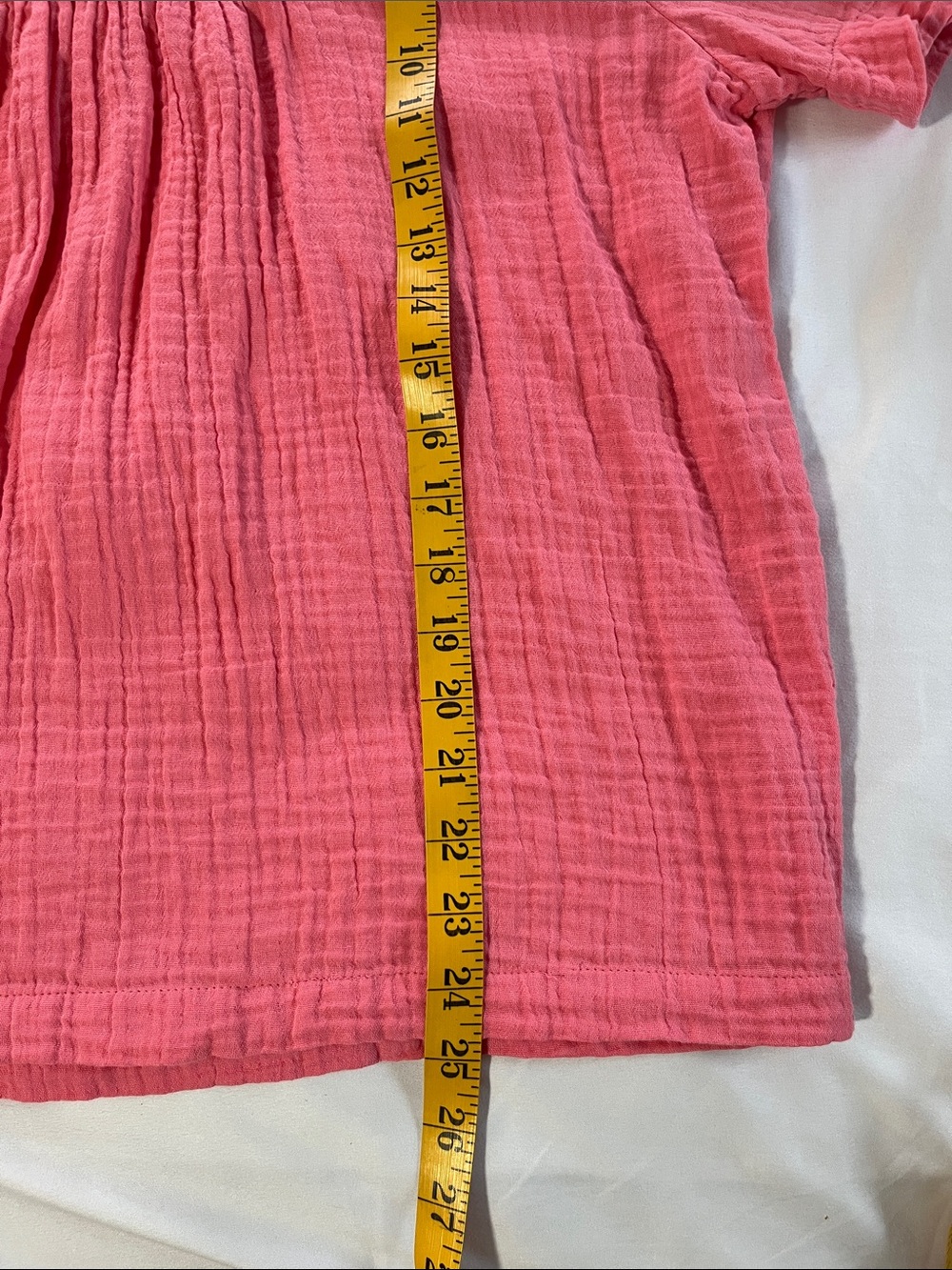 Sundance KAORI cotton crinkle gauze coral pullover short bell sleeves vneck LG - Picture 9 of 9